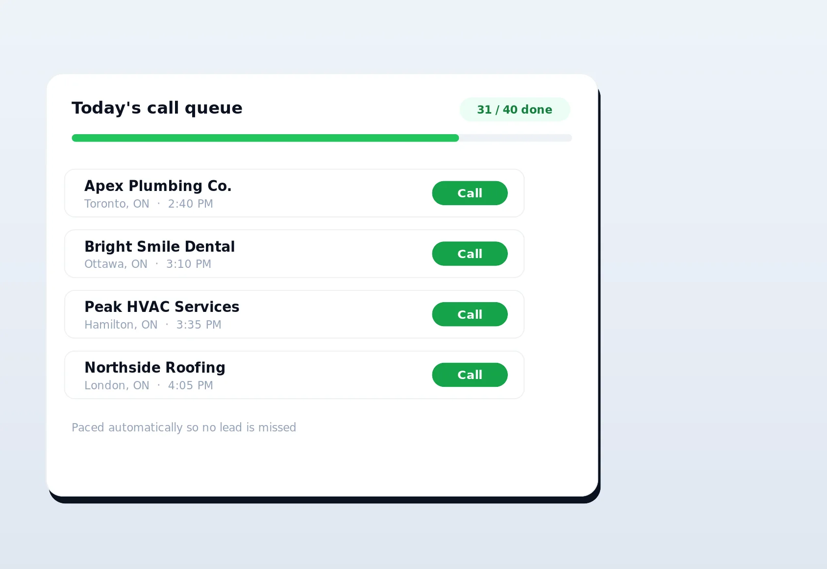 LinkSpear sales call queue — local lead generation software