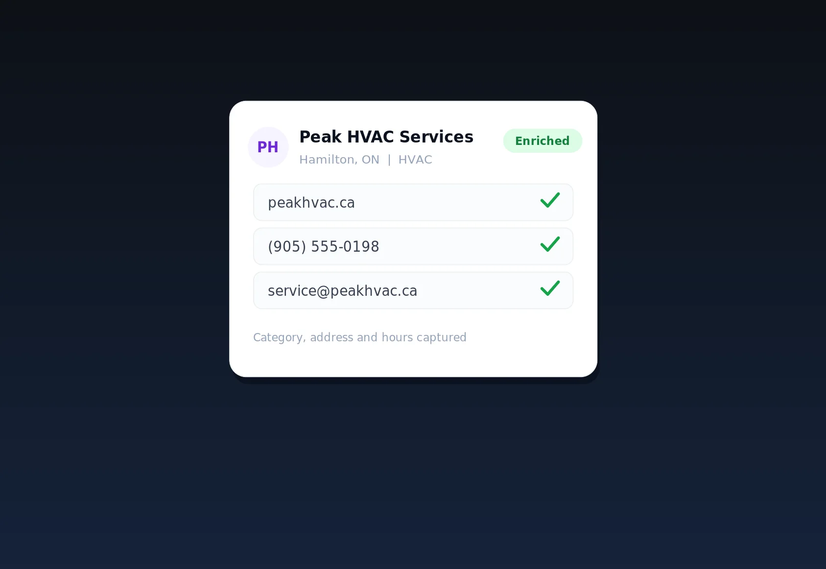 LinkSpear HVAC contact card — local lead generation software