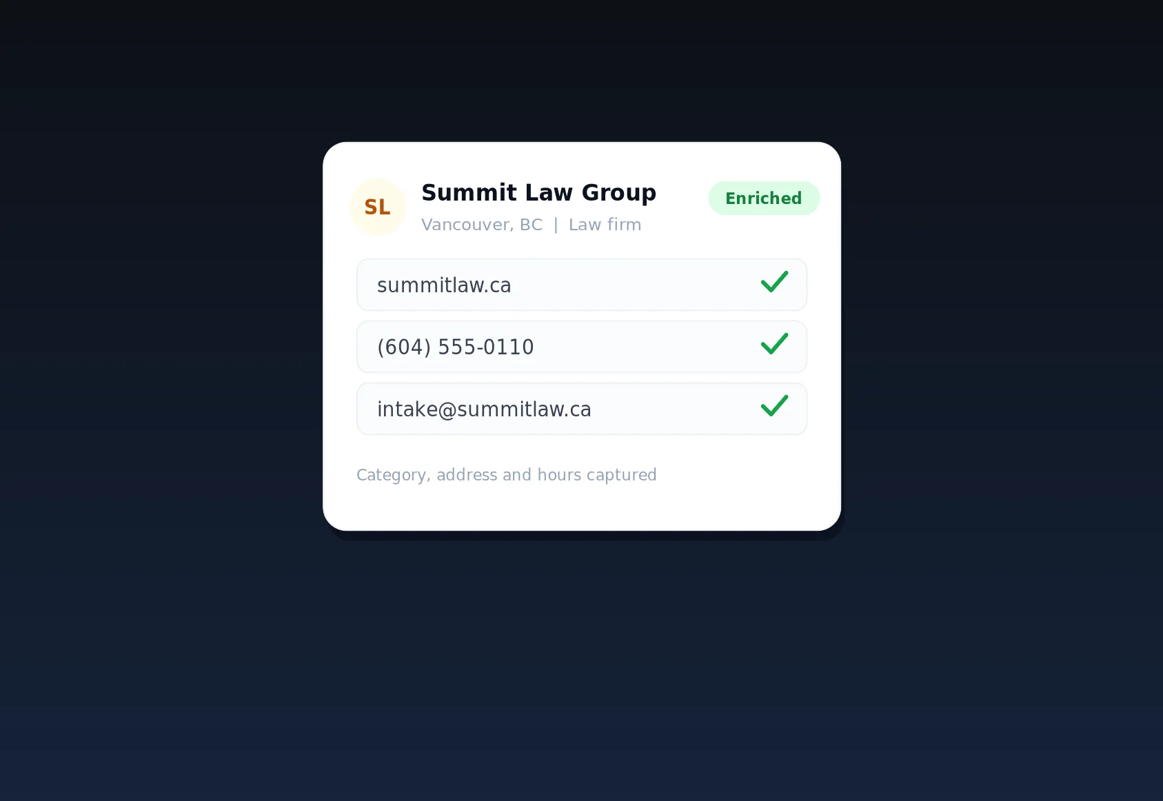 LinkSpear law firm contact card — local lead generation software