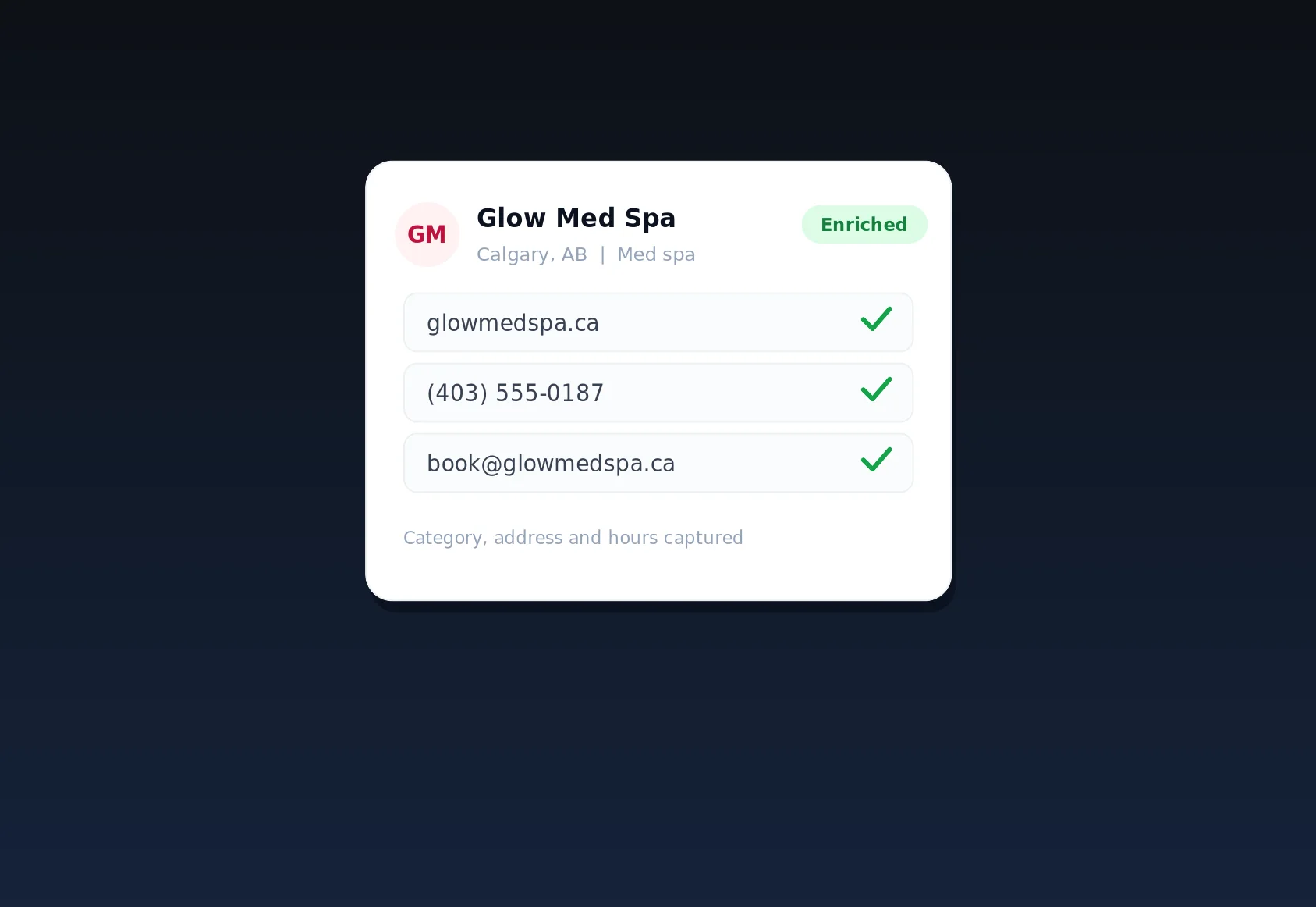 LinkSpear med spa contact card — local lead generation software