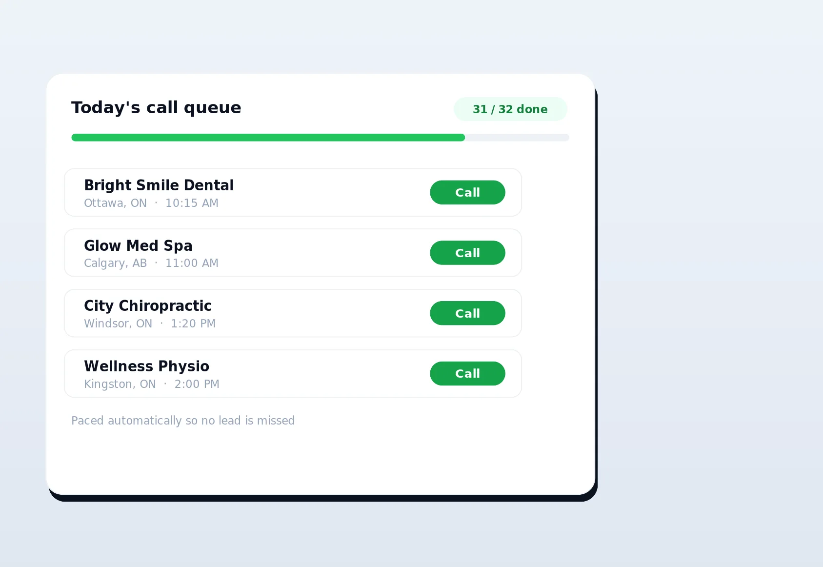 LinkSpear healthcare call queue — rank tracking & proof for local businesses